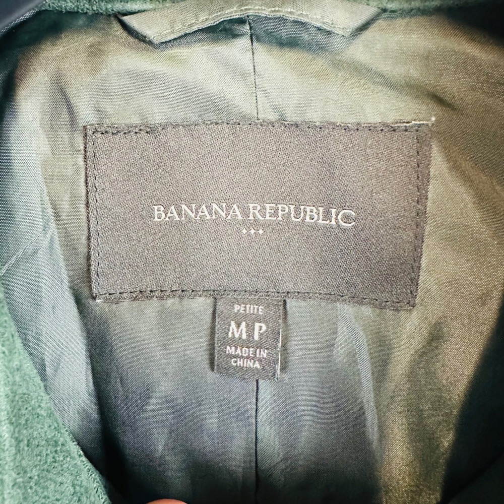 Banana Republic Womans Medium Petite Moto Jacket Green Vegan Suede - Picture 9 of 10